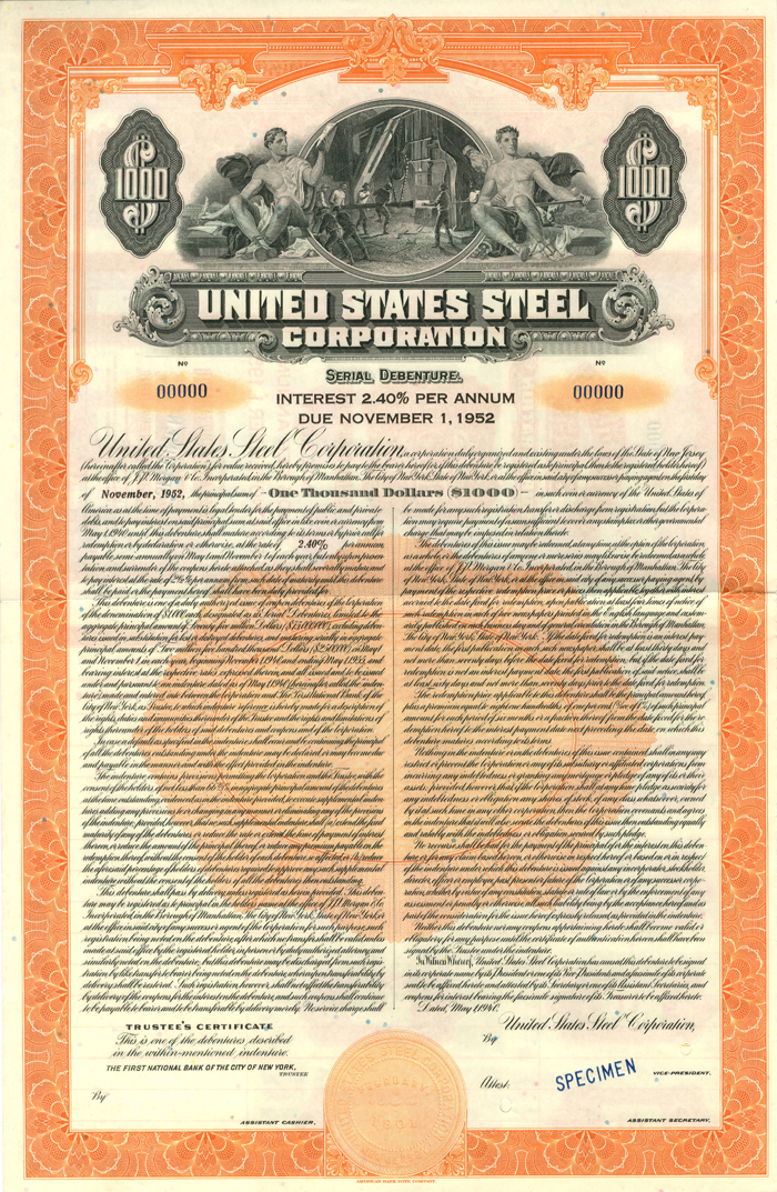 United States Steel Corporation - $1000 Specimen Bond